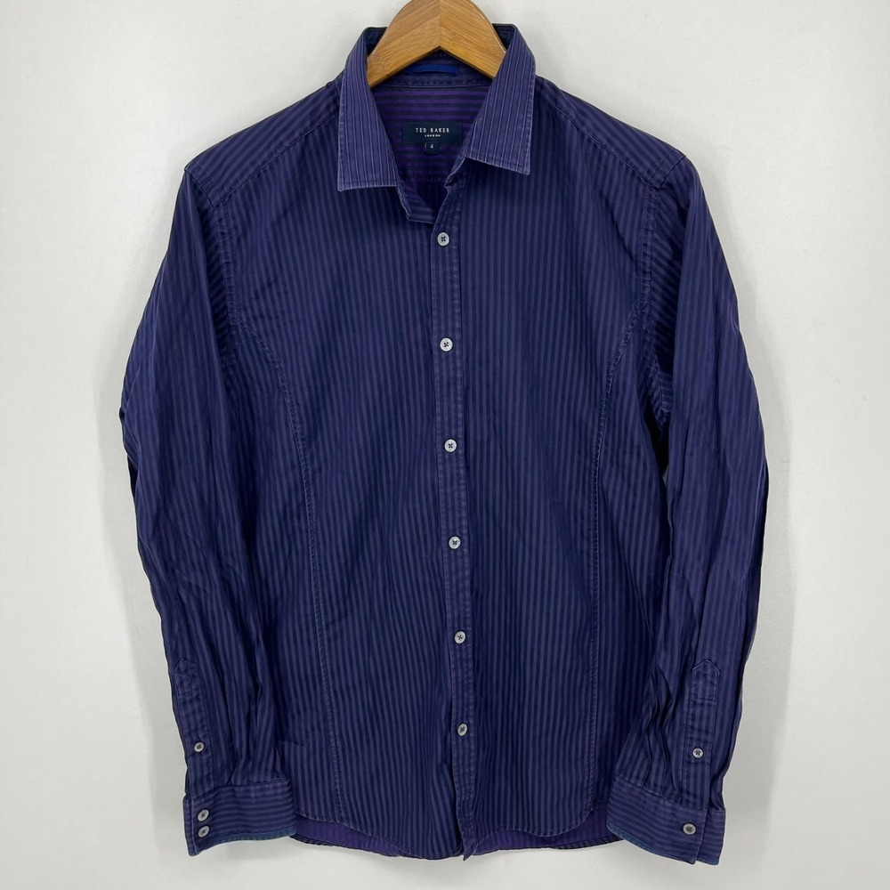 Ted Baker London Long Sleeve Button Shirt Men's Size 4 EUPurple Striped Collared